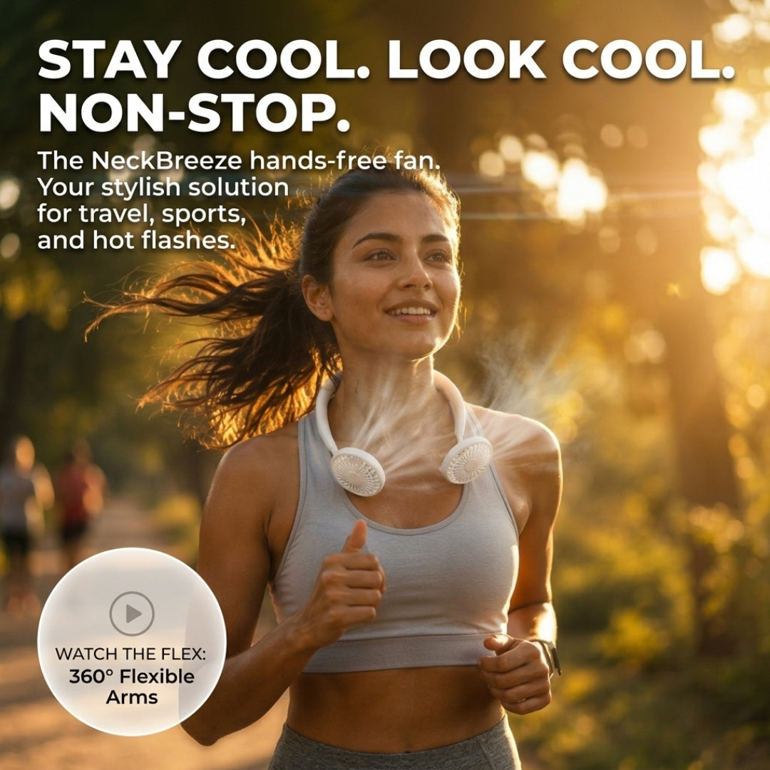 NeckBreeze™  | Hands-Free Neck Fan — Wearable Portable Cooling Fan with USB Rechargeable Battery, 3 Speeds & Dual Wind Heads (WHITE)