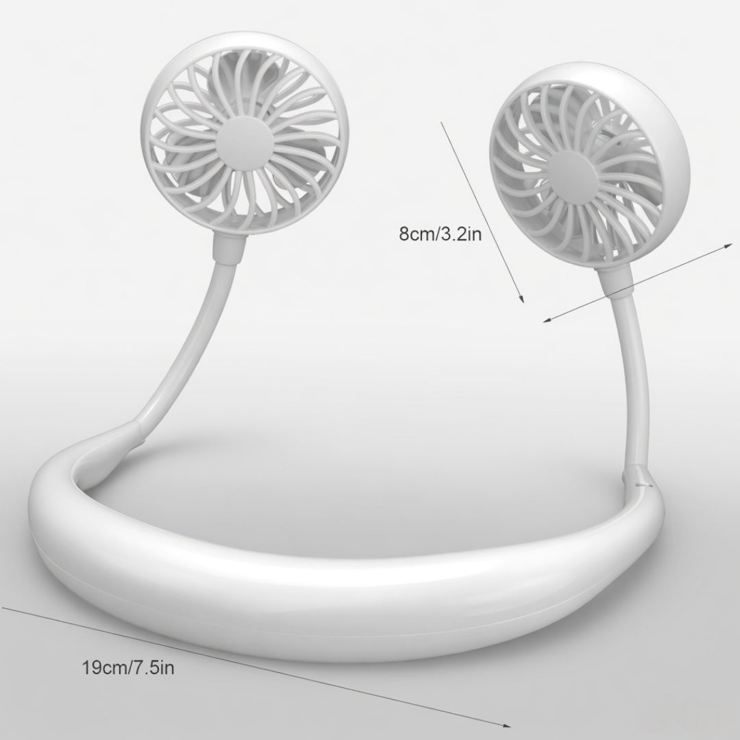 NeckBreeze™  | Hands-Free Neck Fan — Wearable Portable Cooling Fan with USB Rechargeable Battery, 3 Speeds & Dual Wind Heads (WHITE)
