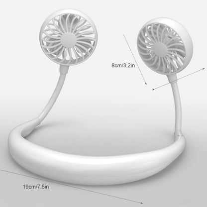 NeckBreeze™  | Hands-Free Neck Fan — Wearable Portable Cooling Fan with USB Rechargeable Battery, 3 Speeds & Dual Wind Heads (WHITE)