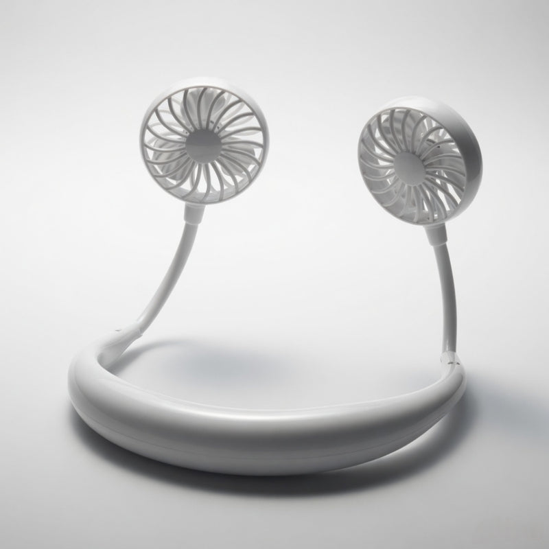 NeckBreeze™  | Hands-Free Neck Fan — Wearable Portable Cooling Fan with USB Rechargeable Battery, 3 Speeds & Dual Wind Heads (WHITE)