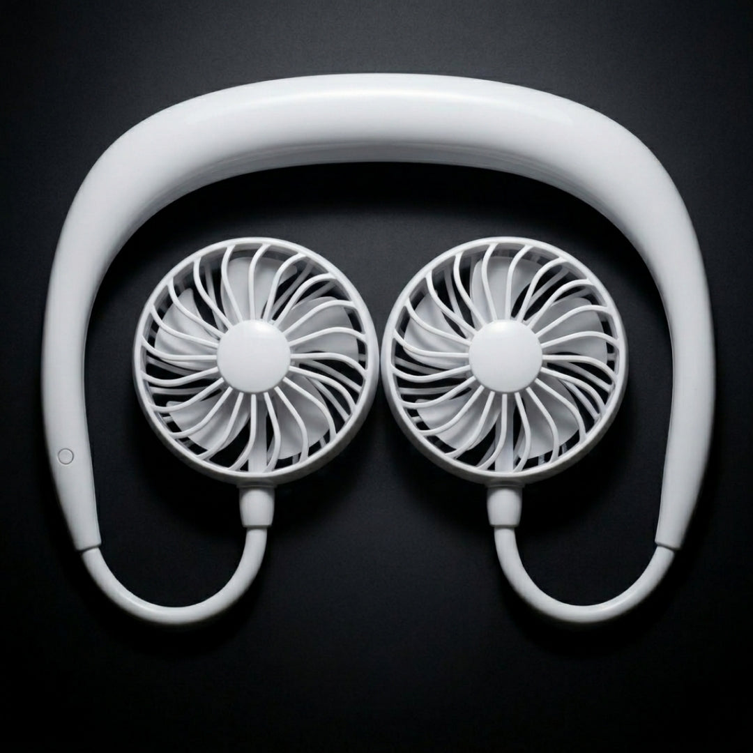 NeckBreeze™  | Hands-Free Neck Fan — Wearable Portable Cooling Fan with USB Rechargeable Battery, 3 Speeds & Dual Wind Heads (WHITE)