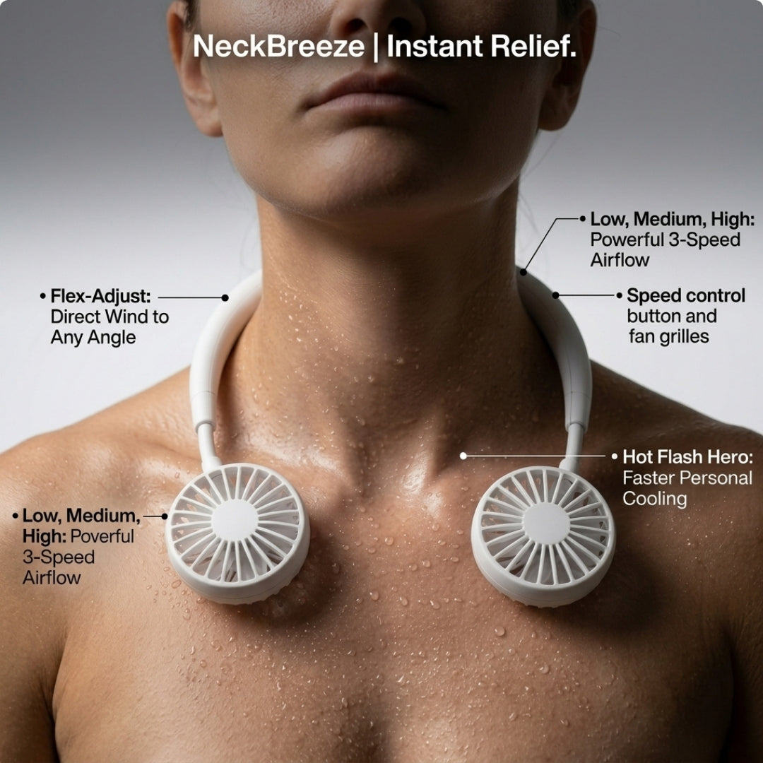 NeckBreeze™  | Hands-Free Neck Fan — Wearable Portable Cooling Fan with USB Rechargeable Battery, 3 Speeds & Dual Wind Heads (WHITE)